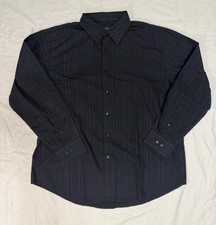 Van Heusen Men  s Dress Shirt 17-17.5 Black Blue Striped Long Sleeve Button XL
