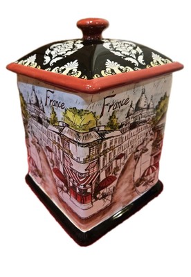 1 Certified International Tre Sorelle  Paris Bistro  Canister with Tight Lid 9''T