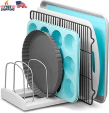 Adjustable Bakeware Rack Cookie Sheet Pan Tray Organizer for Cabinet Pantry
