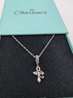 Ägyptisches Ankh Horus Auge S925 Sterling Silber Anhänger Halskette 40-45 cm Damen