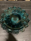 3 Vintage Federal Glass Teal Blue Green 12 Point Petal Pattern 9in Plates