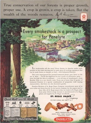 St. Regis Paper 1948 Paneltye Industrial Print Ad Conservation Forests