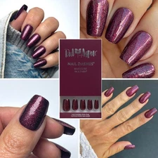 Red ASpen Press On Nails-Cranberry Chrissy-Medium -Coffin- Purple- Glitter