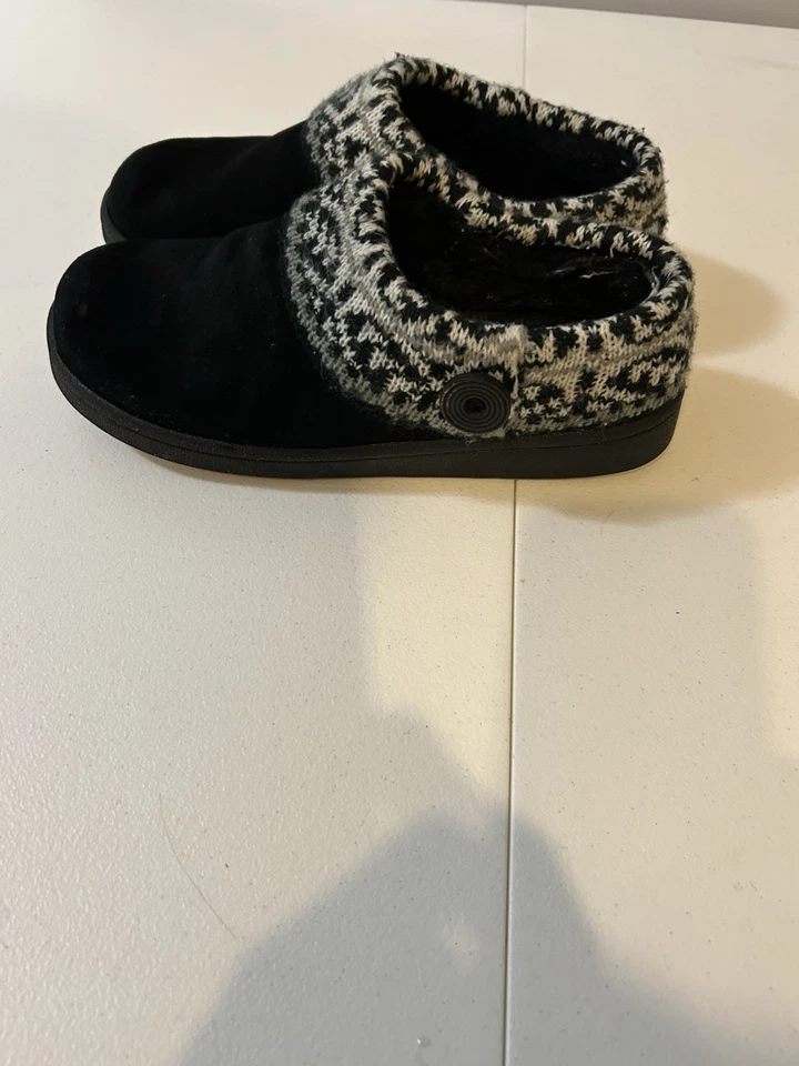Clarks Womens Knit Collar Black Mule Slippers Size 8 Leahter Slip On Comfort - Image 2 of 4