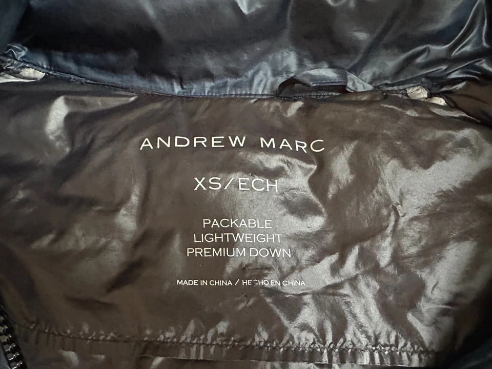 Abrigo Andrew Marc Puffer Mujer XS Azul Marino 650 Plumón Relleno Chaqueta Embalable Foto 3 de 4