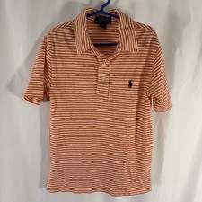 Polo Ralph Lauren Polo Boys Small 8 Orange White Striped Short Sleeve Collared