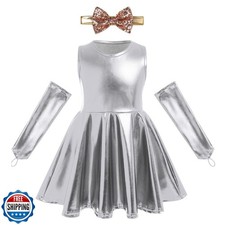 Toddler Baby Girl Shiny Metallic Pleated Dance Dress Kids Holographic Popstar