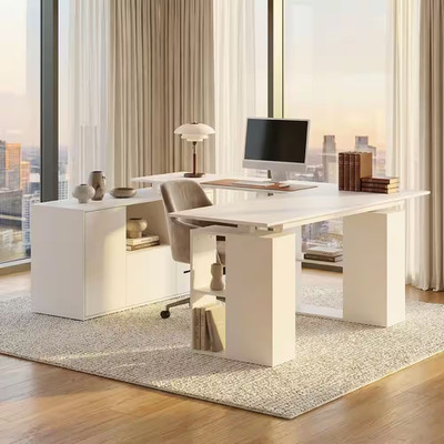 72.4 In. W U-Shaped White Adjustable Height Desk Ergonomic Desk Workstation Home