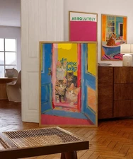 Maximalist Bathroom Wall Art, Trendy Decor, Toilet Decor, Funny Cat Poster Art