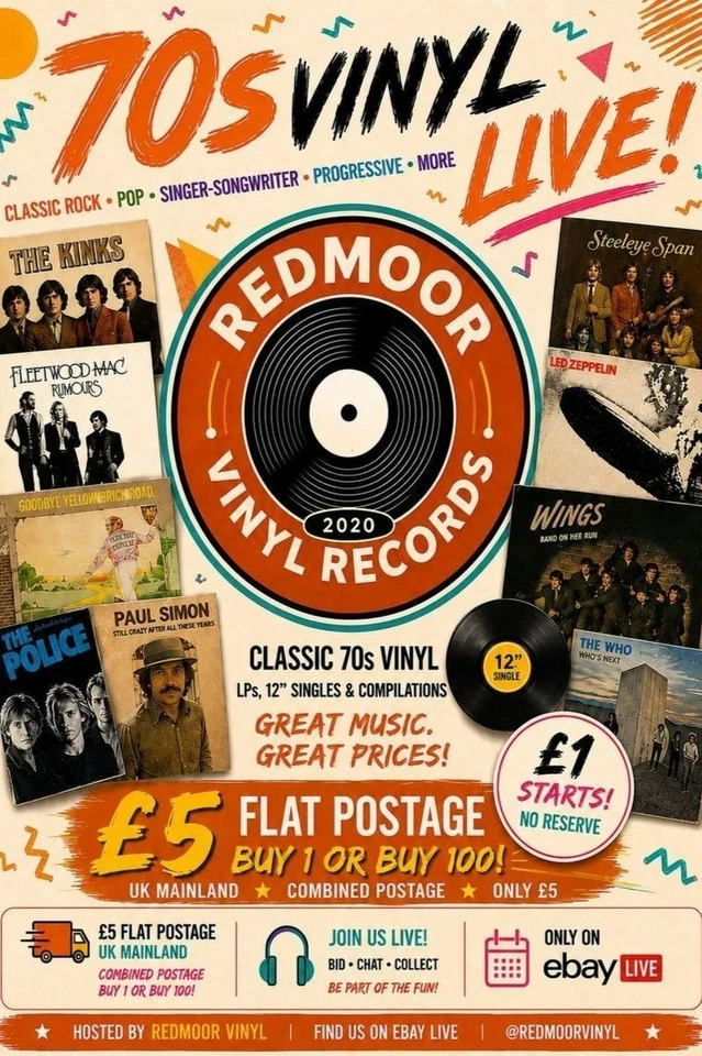 70s & Others Vintage Vinyl - Rock, Pop, Prog, Folk, Glam LPs - £1 Starts