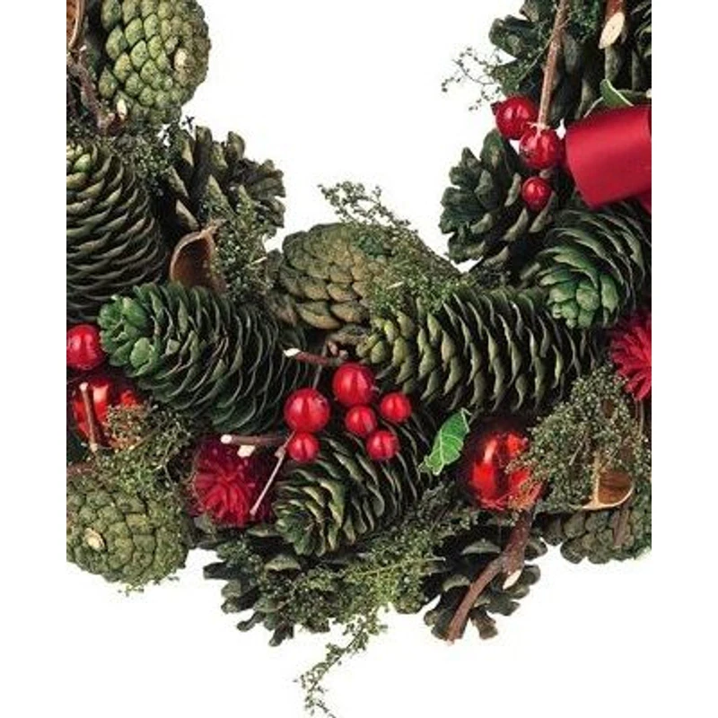 Corona Natalizia Porta BRANDANI Pigne Fiocchi Rossi Bacche 45 cm Ghirlanda, fotografia 8 di 9