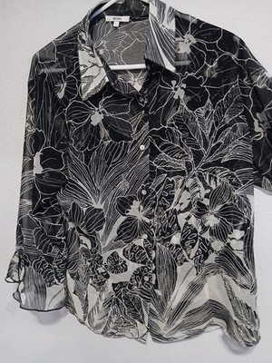 Nicola SZL Long Sleeve Semi Sheer Blouse W Shell  & Button Front
