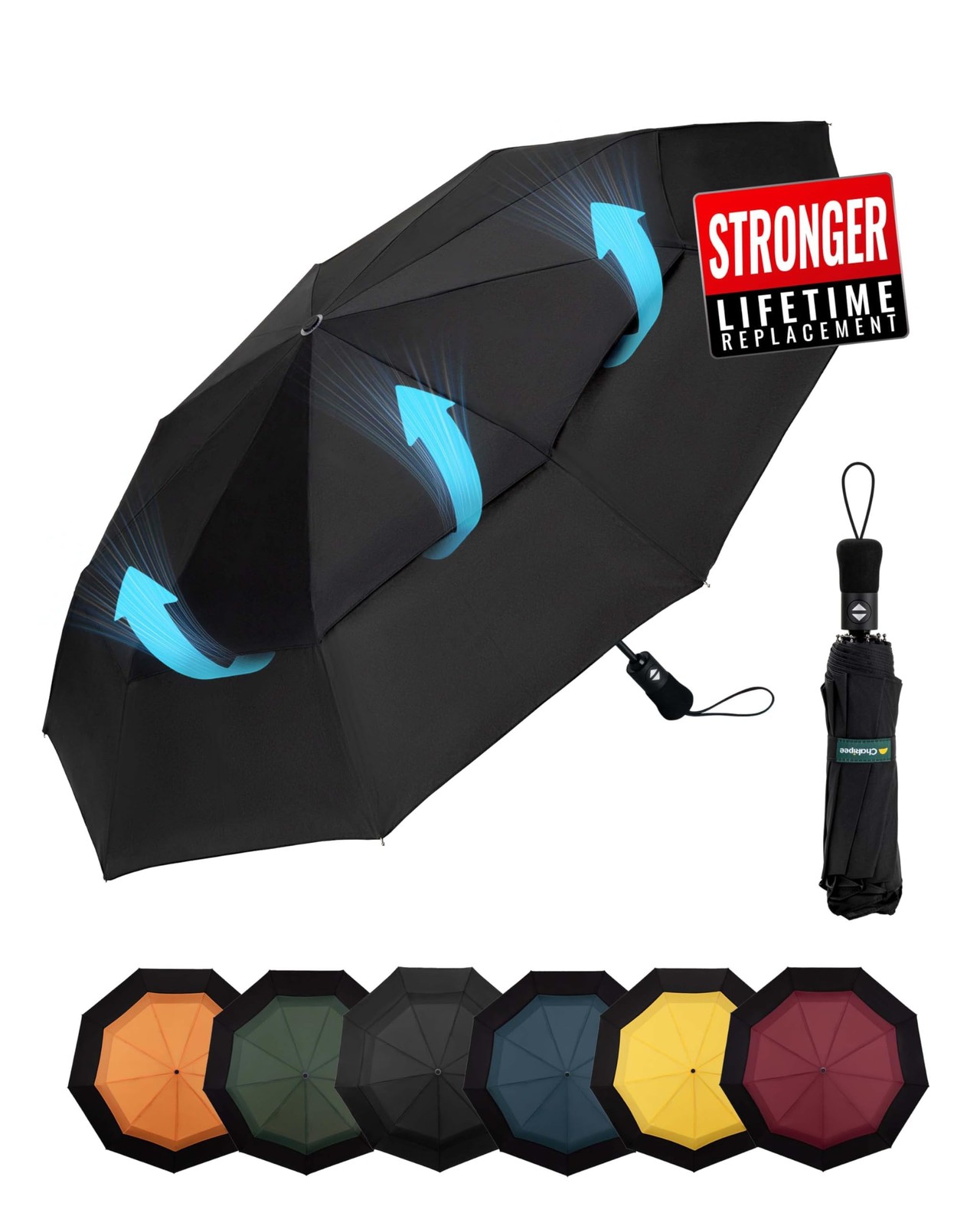 Chakipee Compact Travel Umbrella Windproof Strong Automatic Folding Umbrellas