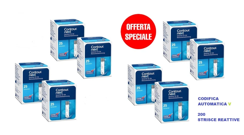 200 Contour Next strisce reattive diabete test glucosio SCAD. 06-2027