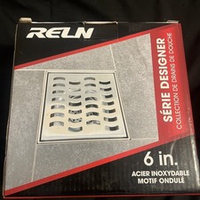 RELN 6" x 6" Stainless Steel Square Shower Drain, Wave Pattern Drain Cover