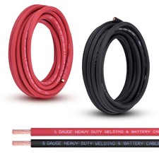 6 Gauge Battery Cable 20FT Red  20FT Black 6 AWG Pure Copper Wire Welding Cable