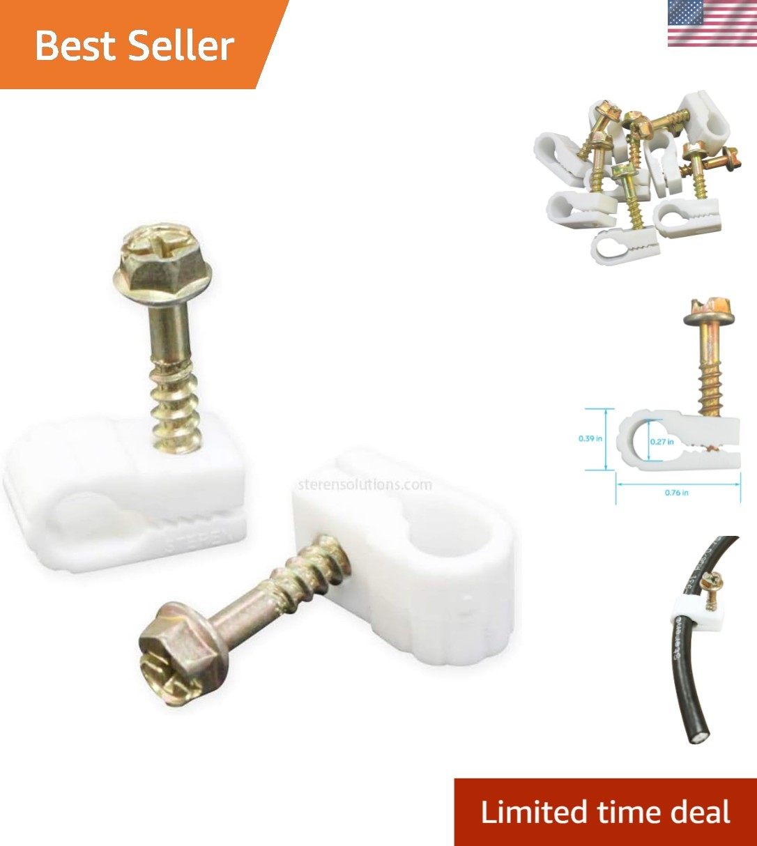 100-Pack Adjustable Coaxial Cable Clips for Secure Wire Organization