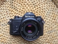 Nikon EM Black SLR Film Camera with Series E 50mm Lens, Vivitar MC Lens  Case