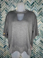 C & C CALIFORNIA DARK GRAY SLUB KNIT BOXY CROPPED STRIPED KEYHOLE T-SHIRT MEDIUM