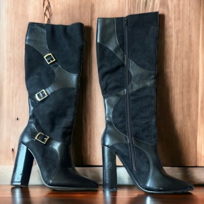 Yelda Black Knee Boots Gold Tone Buckles Size Just Fab