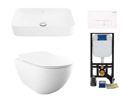 Creavit Pearl White Matt Wall Hung Mounted Pan WC Toilet soft slim seat, Basin - Picture 7 of 10