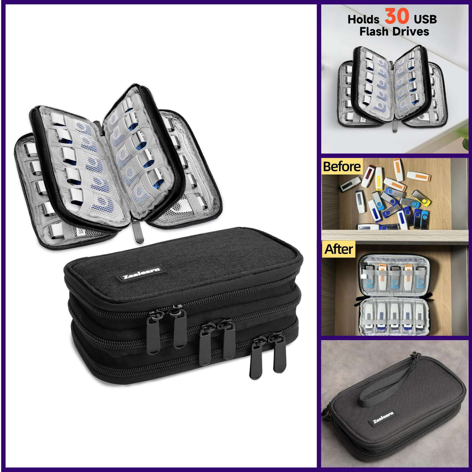 USB Flash Drive Case with Labels, Gifts for Men USBs Case Organizer Holds 30 Pcs-image