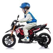 12V Ride On Dirt Bike Kids Electric Aprilia Motorcycle W/Training Wheels