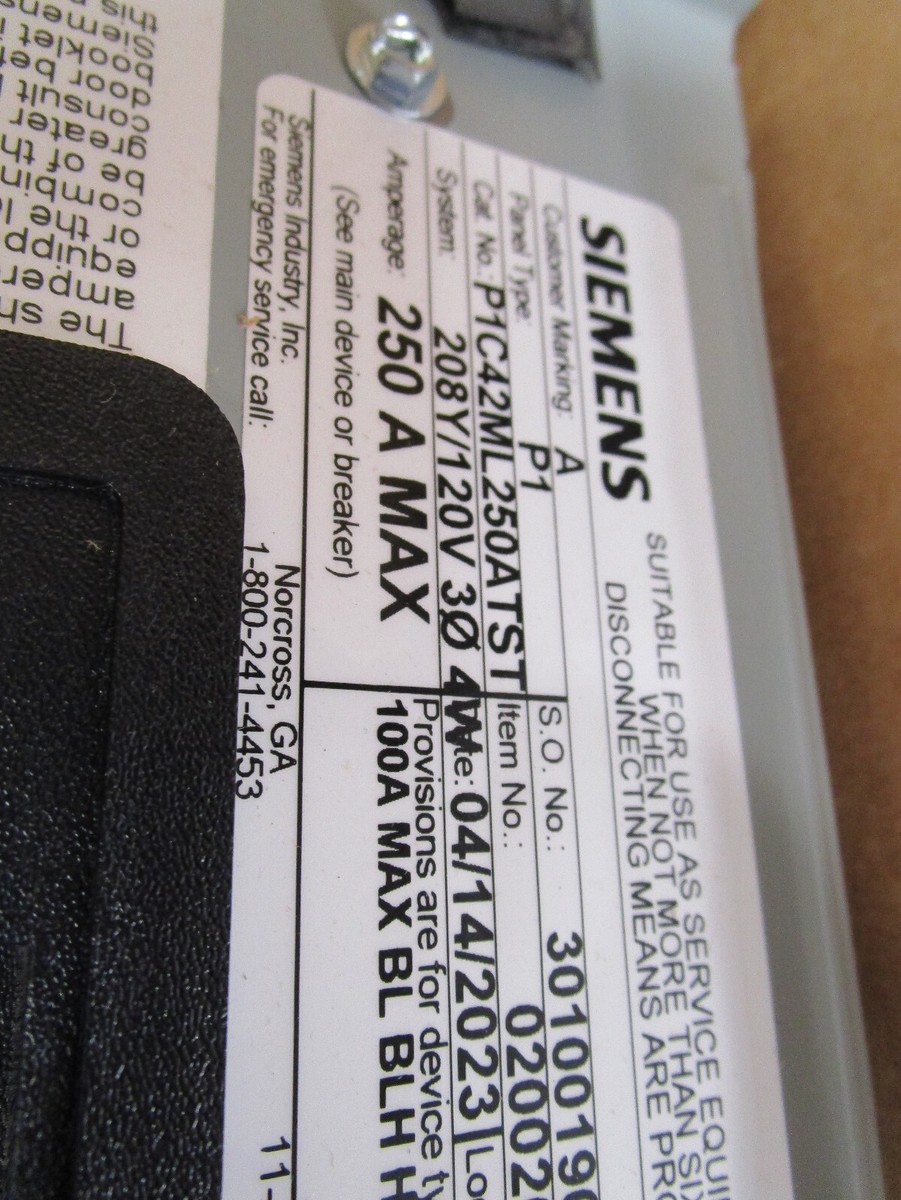 New Inner P1C42ML250ATST Siemens 208Y/120V 3Ø 4W 250amp Main Lug