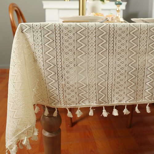Rustic Woven Lace Tablecloth Table Cloth Cover Dining Room Farmhouse Boho Decor - Picture 11 of 14