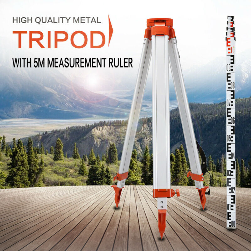 Universal Survey Tripod – Laser Level Tripod – Transit Level Tripod W/ 5m Rod