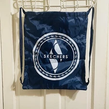 SKECHERS Blue and White Cinch Top Back Pack Gym Tote Bag Sack Lightweight 20x16”