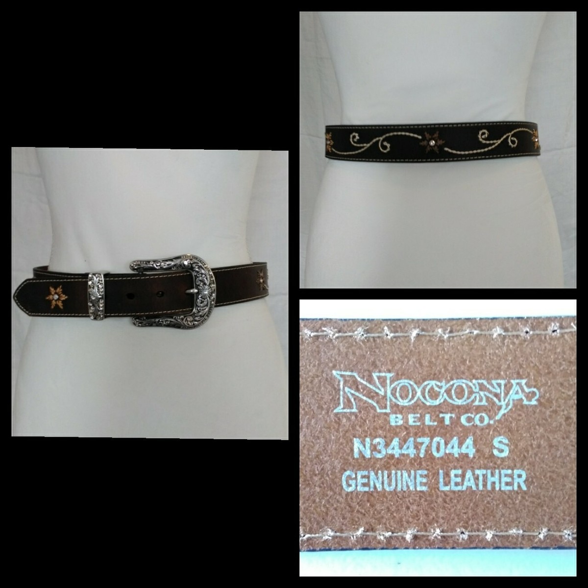 Nocona Embroidered and Rhinestone Leather Belt Women display picture 2