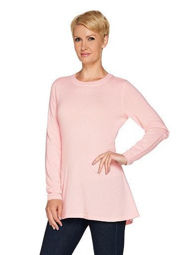 2-ply cashmere peplum tunic sweater pink frost
