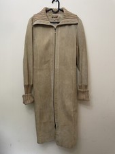 Stradivarius Suede Coat Camel Beige Ribbed Cuffs Long Length Size M