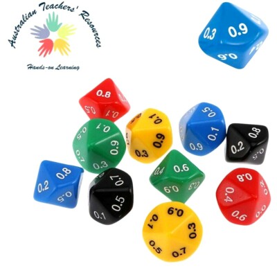 Set of 6 Dice 10 Face 0.1 - 0.9 Teaching Resource Maths & Games ...