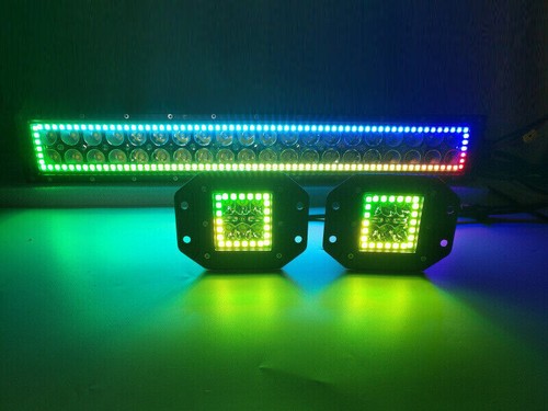 22'' RGB Light Bar + 2Pods LED Work Lights Flush Mount For Truck ATV APP+Remote - Bild 7 von 12