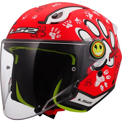 child's motorcycle helmet LS2 OF622 Funny II Paws Red Childrens Jet Helmet Size S