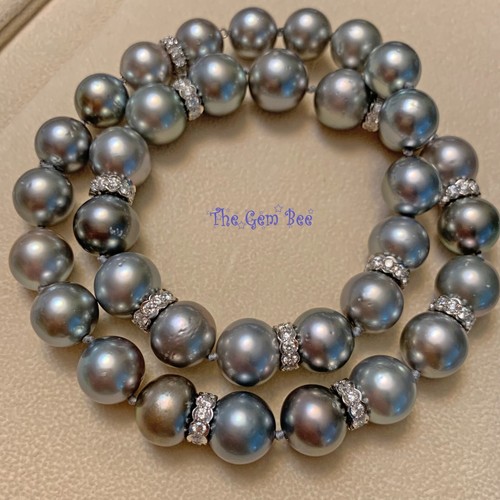 12-14.5mm South Sea Tahitian Pearl 6.5 Carat Diamond Necklace 20 INCH White Gold - Picture 2 of 14