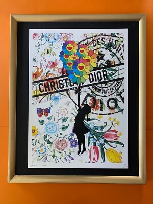 DEATH NYC Hand Signed LARGE Print COA Framed 16x20in Banksy Graffiti Murakami 1