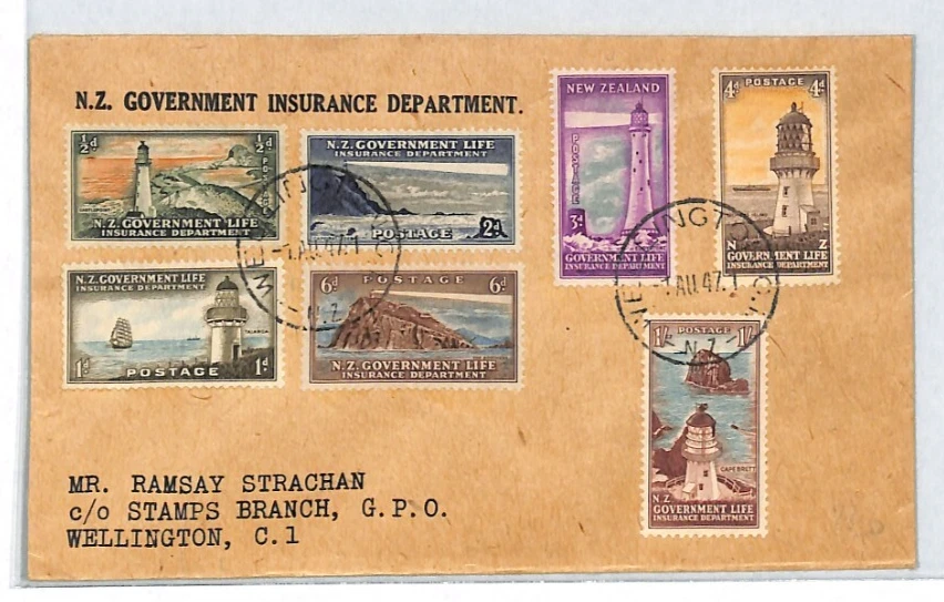 NEW ZEALAND FDC 1947 GOVERNMENT LIFE Stamp LIGHTHOUSE Set First Day Cover XJ221 - Image 2 of 4