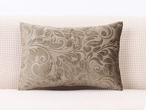 Heavy Velvet Embossing Throw Pillow Cover, Classis Floral 12" x 20" C05 Khaki - Picture 1 of 7