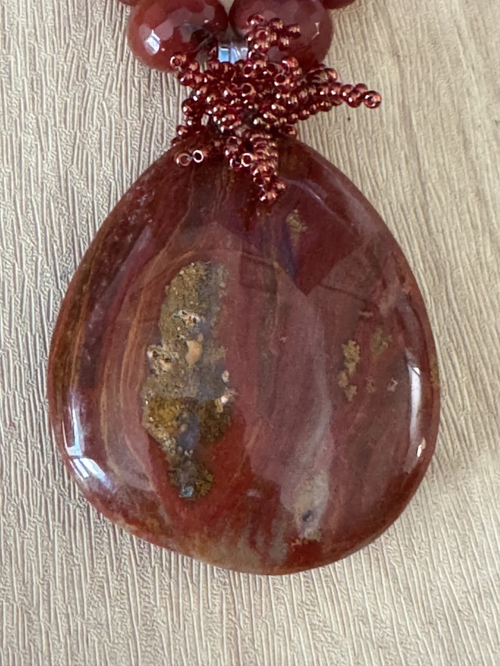 华丽 Carnelian 吊坠 Carnlian 和 Orca 玛瑙链项链 带耳环 — 第 3/4 张图片