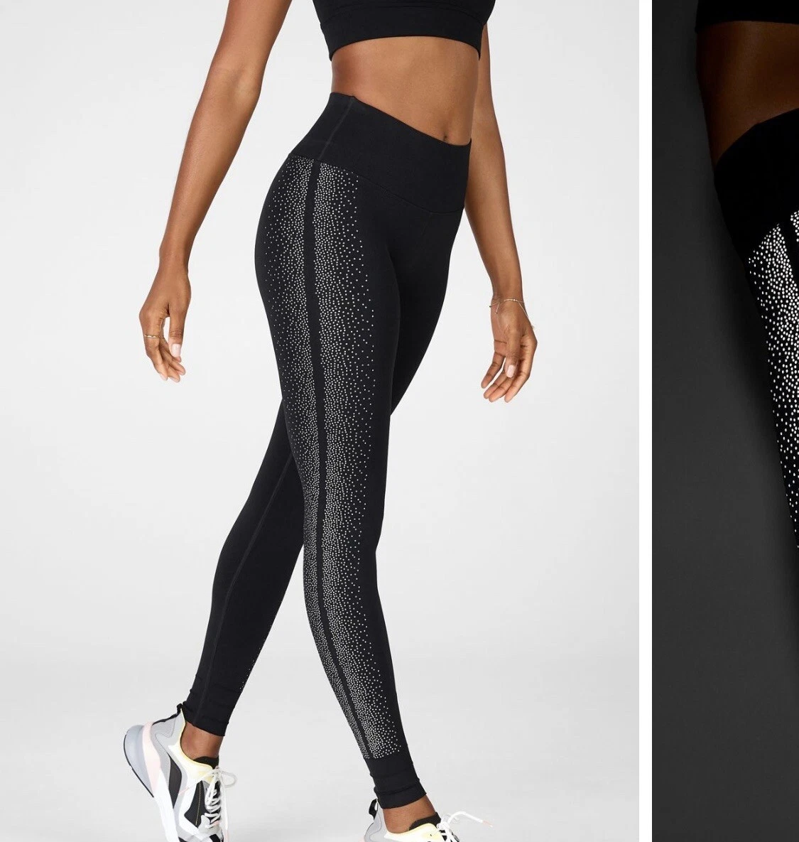 Fabletics High Waisted Sculptknit Reflective Legging Size M Black Silver