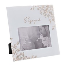 Image of 'Engaged' Pale Grey Glass Gold Floral Frame 6" x 4"