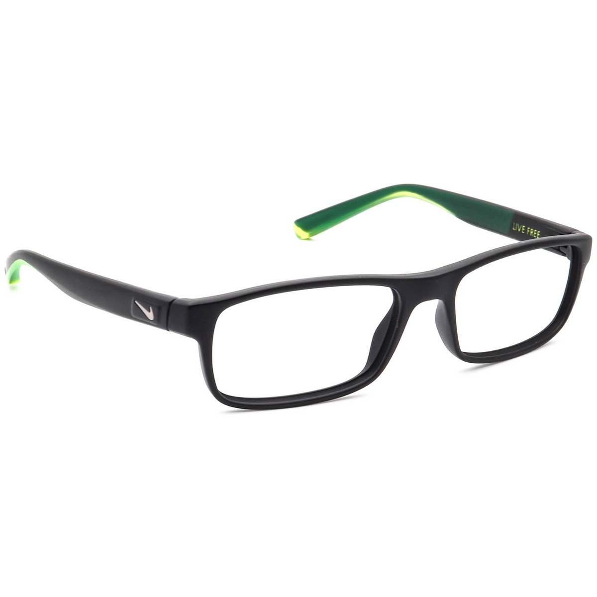 Nike Eyeglasses 7090 010 Live Free Black Green Rectangular Frame