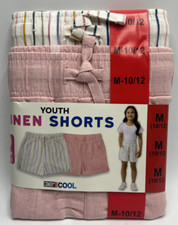 Girls Size M 10/12 32 Degrees Cool 2-Pack Linen Shorts Pink  Striped