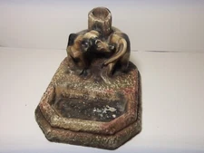 VINTAGE CHALKWARE DOG FIGURE ASHTRAY "I THOT I KNEW ALL DOGS IN TOWN"