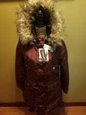 Nwt Womens Canada Weathergear Puffer Parka Coat Faux Fur Hood Cranberry M