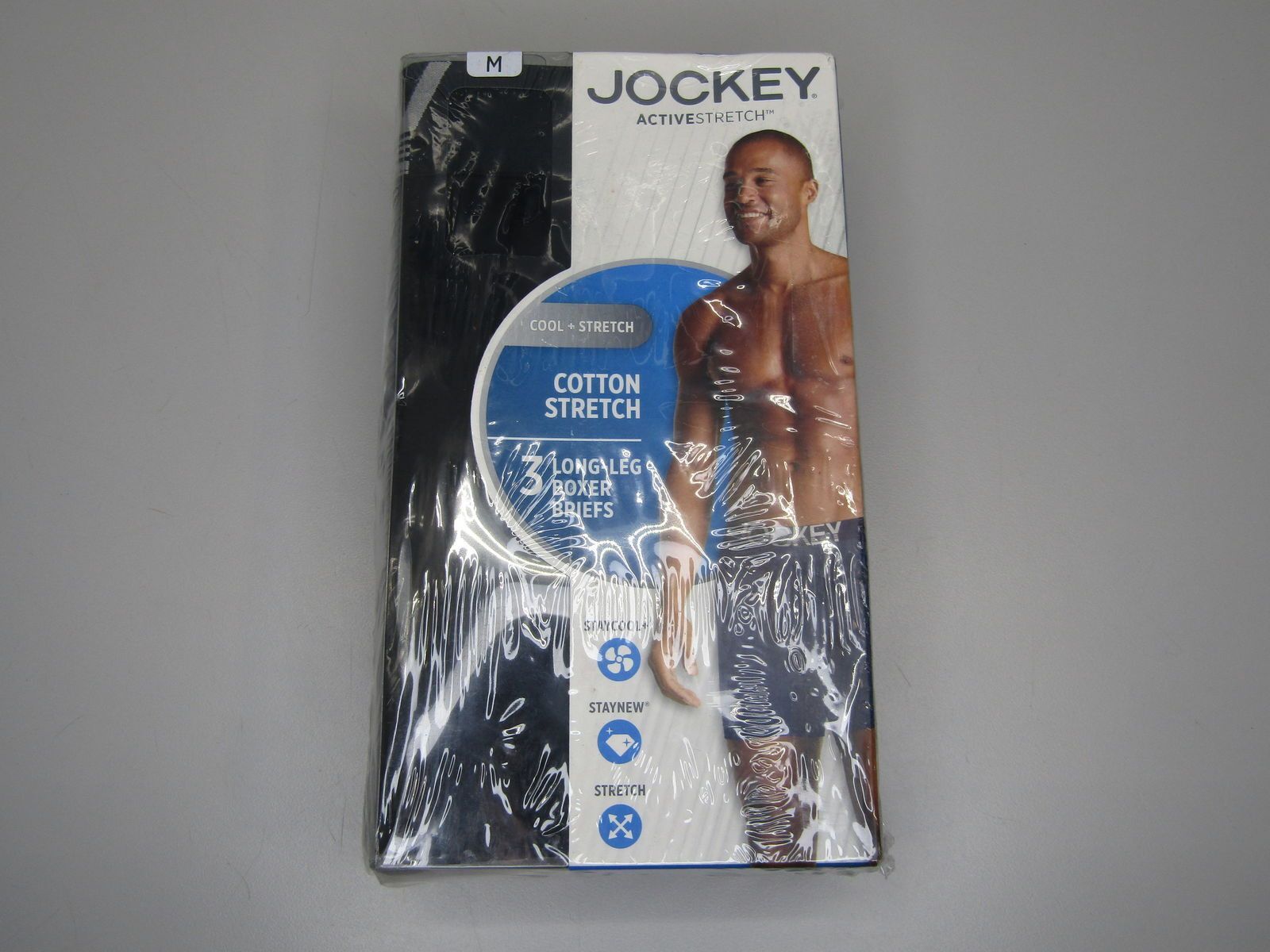 Jockey Activestretch Mens Long Boxer Brief Underwear 3-Pack Size M Black Cotton