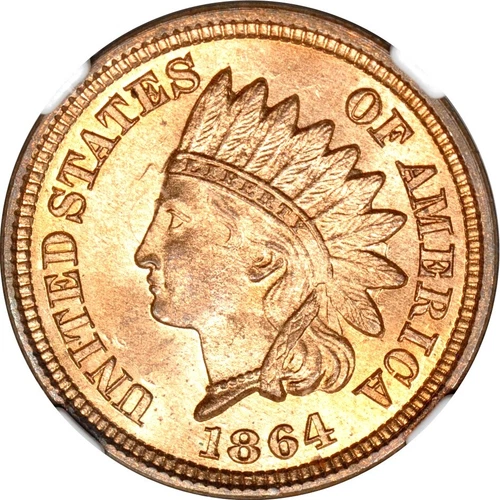 1864 1C No L Indian Cent NGC MS66RD (PHOTO SEAL)